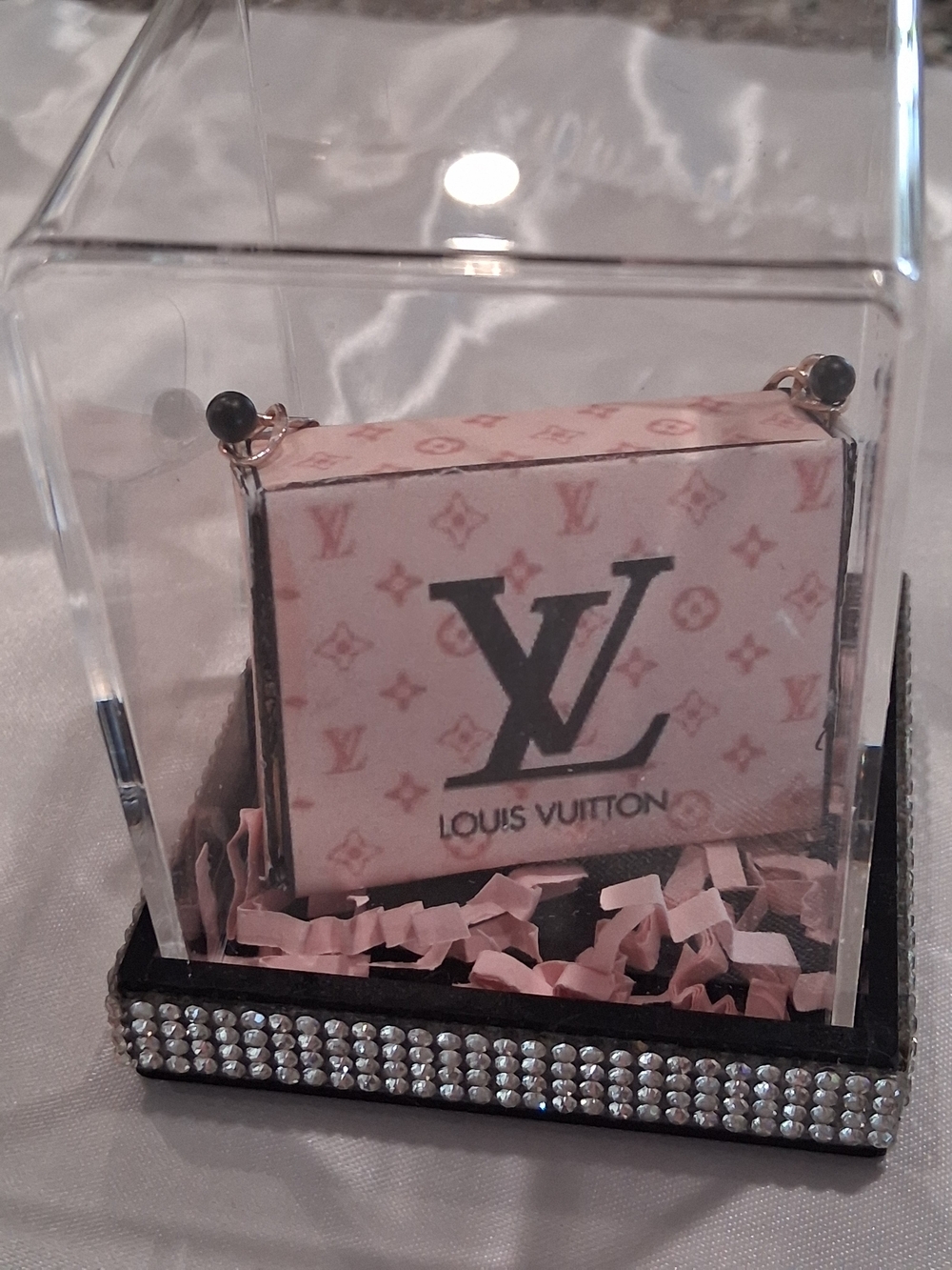 Designer inspired Pink Monogram Mini Box Bag with Logo home Decor.